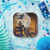 Spooky Haunted House Halloween Papieren Bordje (Feest)