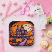 Spooky Haunted House Halloween Papieren Bordje (Feest)