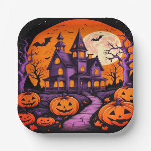 Spooky Haunted House Halloween Papieren Bordje