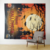 Spooky Haunted House Halloween Party Achtergrond Wandkleed (In Situ (horizontaal))