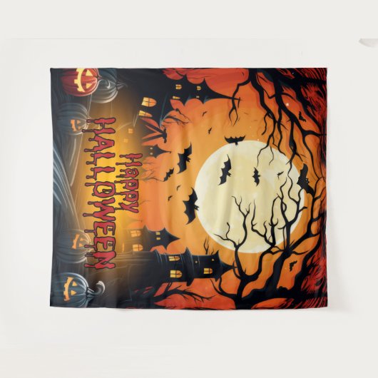 Spooky Haunted House Halloween Party Achtergrond Wandkleed (Voorkant (horizontaal))