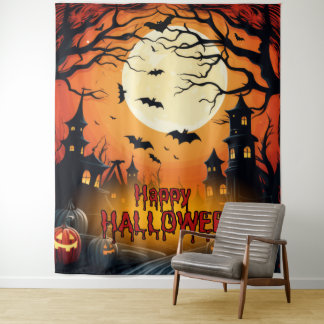 Spooky Haunted House Halloween Party Achtergrond Wandkleed