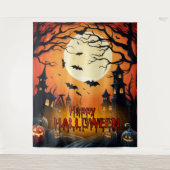 Spooky Haunted House Halloween Party Achtergrond Wandkleed (Voorkant)