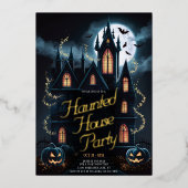 Spooky Haunted House Halloween Party Custom Folie Uitnodiging (Voorkant)