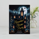 Spooky Haunted House Halloween Party Custom Folie Uitnodiging (Staand Voorkant)