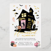 Spooky Haunted House Halloween Party Custom Foto Folie Uitnodiging (Voorkant)