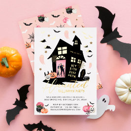 Spooky Haunted House Halloween Party Custom Foto Folie Uitnodiging