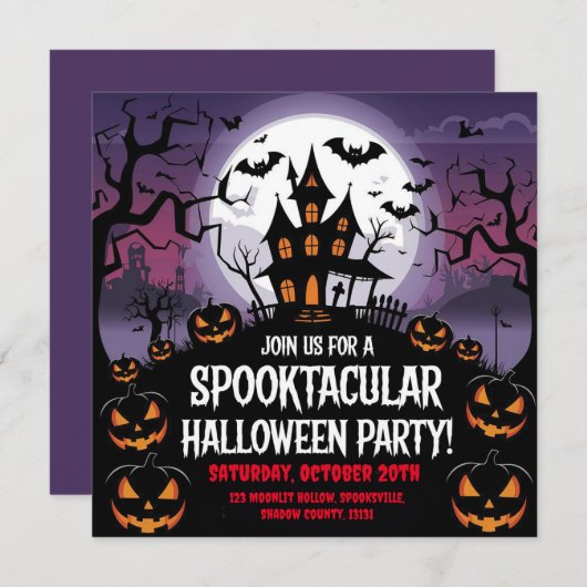 Spooky Haunted House Halloween Party Design Kaart (Voorkant / Achterkant)