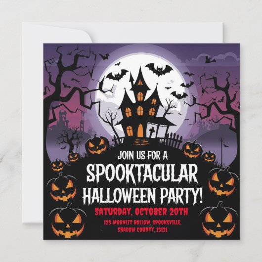Spooky Haunted House Halloween Party Design Kaart (Voorkant)