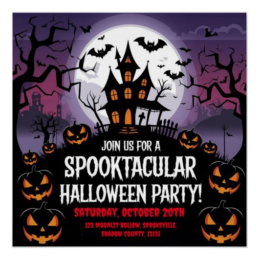 Spooky Haunted House Halloween Party Design Perfect Poster (Voorkant)
