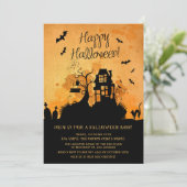 Spooky Haunted House Halloween Party Invitation Kaart (Staand voorkant)