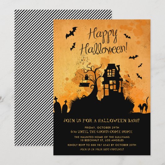 Spooky Haunted House Halloween Party Invitation Kaart (Voorkant / Achterkant)