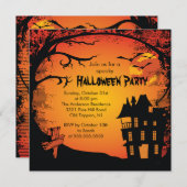 Spooky Haunted House Halloween Party Invitation Kaart (Voorkant / Achterkant)