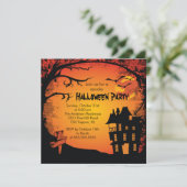 Spooky Haunted House Halloween Party Invitation Kaart (Staand voorkant)