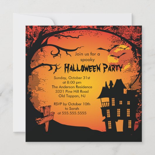 Spooky Haunted House Halloween Party Invitation Kaart (Voorkant)