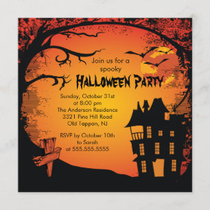 Spooky Haunted House Halloween Party Invitation Kaart
