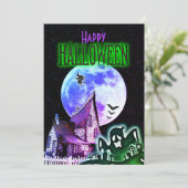 Spooky Haunted House Halloween Party Invitation Kaart (Staand voorkant)