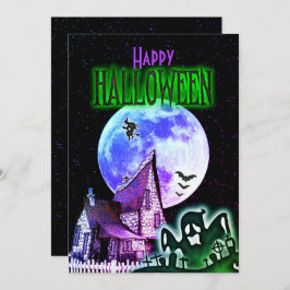 Spooky Haunted House Halloween Party Invitation Kaart