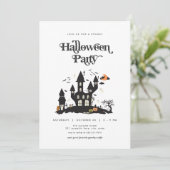 Spooky Haunted House Halloween Party Invitation Kaart (Staand voorkant)