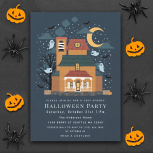 Spooky Haunted House Halloween Party Invitation Kaart