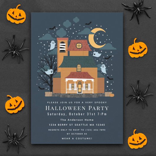 Spooky Haunted House Halloween Party Invitation Kaart