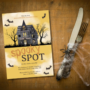 Spooky Haunted House Halloween Party Invitation Kaart