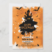 Spooky Haunted House Halloween Party Invitation Kaart (Voorkant)