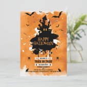 Spooky Haunted House Halloween Party Invitation Kaart (Staand voorkant)