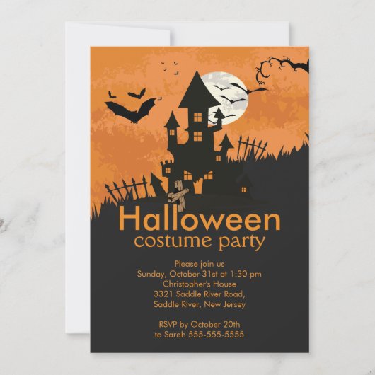 Spooky Haunted House Halloween Party Invitation Kaart (Voorkant)