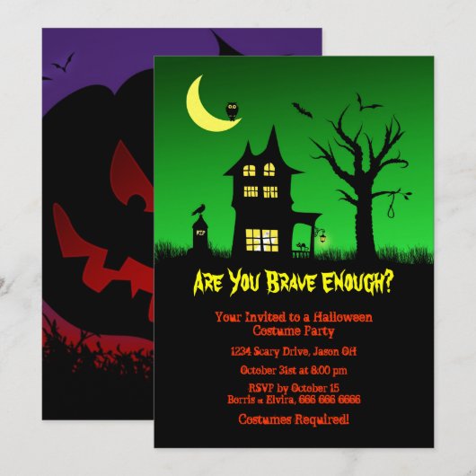 Spooky Haunted House Halloween Party Kaart (Voorkant / Achterkant)