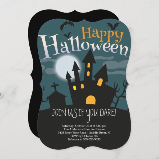 Spooky Haunted House Halloween Party Kaart (Voorkant / Achterkant)