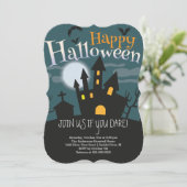 Spooky Haunted House Halloween Party Kaart (Staand voorkant)