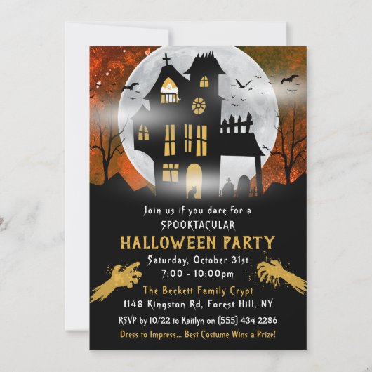 Spooky Haunted House Halloween Party Kaart (Voorkant)