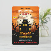 Spooky Haunted House Halloween Party Kaart (Staand voorkant)