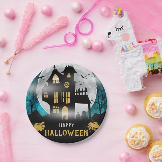 Spooky Haunted House Halloween Party Papieren Bordje (Feest)