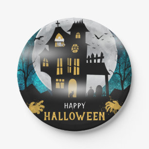 Spooky Haunted House Halloween Party Papieren Bordje