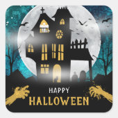 Spooky Haunted House Halloween Party Vierkante Sticker (Voorkant)