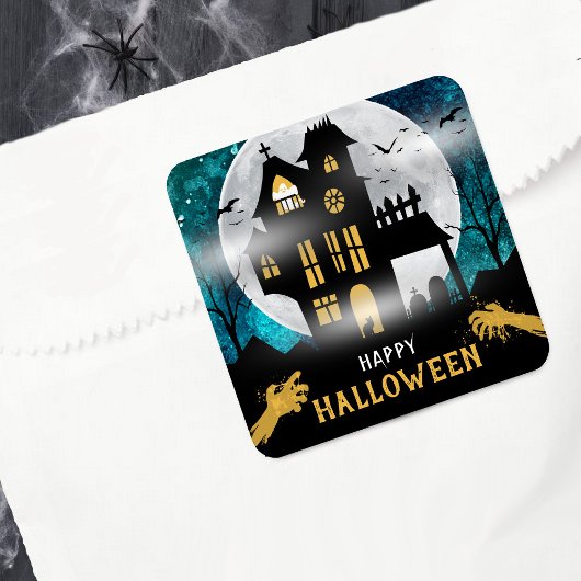 Spooky Haunted House Halloween Party Vierkante Sticker