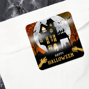 Spooky Haunted House Halloween Party Vierkante Sticker