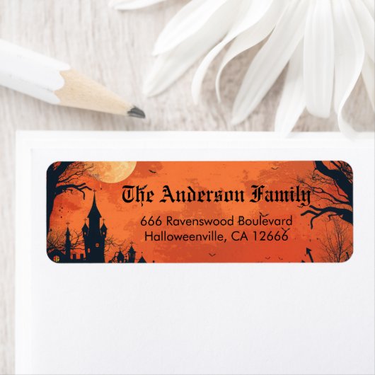 Spooky Haunted House Halloween Retouradres Etiket (Insitu)