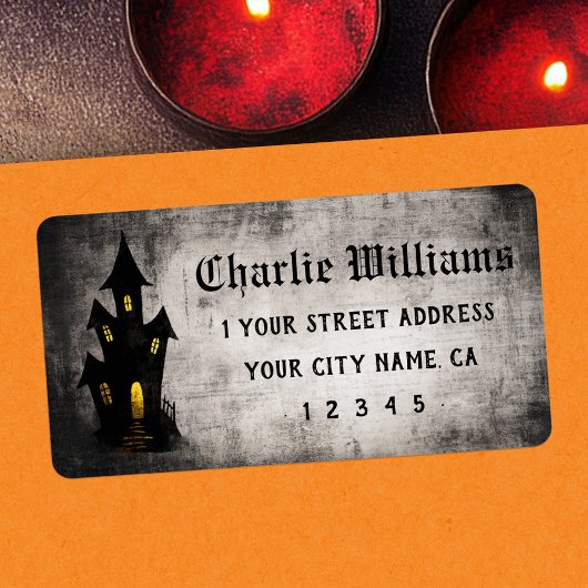 Spooky haunted house Halloween return address Etiket