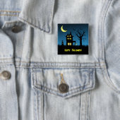 Spooky Haunted House Halloween Vierkante Button 5,1 Cm (In situ)