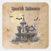 Spooky Haunted House Halloween vleermuizen Vierkante Sticker (Voorkant)