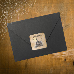 Spooky Haunted House Halloween vleermuizen Vierkante Sticker