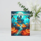 Spooky Haunted House Happy Halloween Briefkaart (Staand voorkant)
