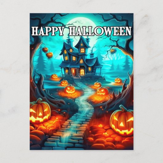 Spooky Haunted House Happy Halloween Briefkaart (Voorkant)