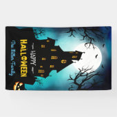 Spooky Haunted House Happy Halloween Party Spandoek (Horizontaal)