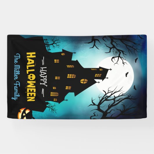 Spooky Haunted House Happy Halloween Party Spandoek (Horizontaal)