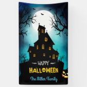 Spooky Haunted House Happy Halloween Party Spandoek (Verticaal)