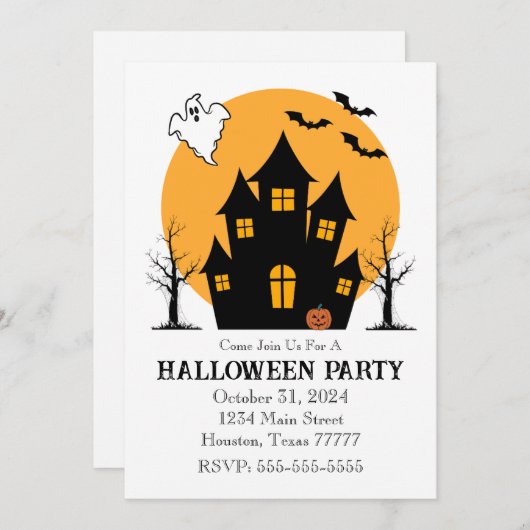 Spooky Haunted House Invitation Kaart (Voorkant / Achterkant)